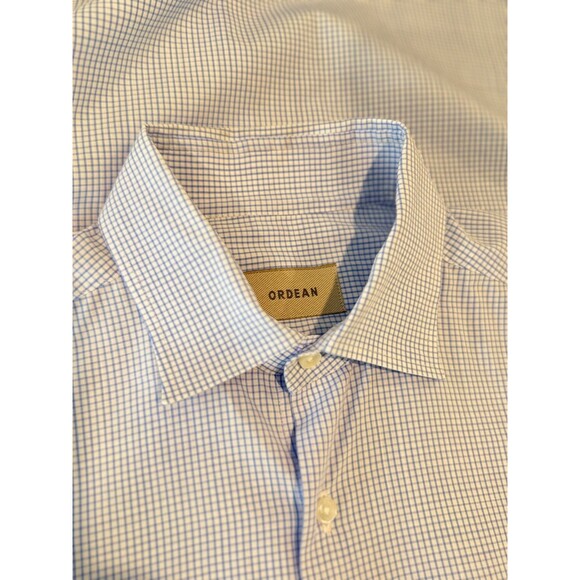 Ordean Mens Button Up Shirt Blue Plaid Oxford Long Sleeve Preppy Designer Medium - Picture 3 of 9